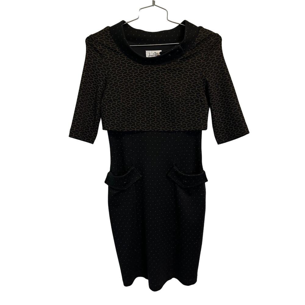 Joseph Ribkoff MCM Dress Pencil Wiggle MCM Mod Boat Neck Sz 8 Geometric Black